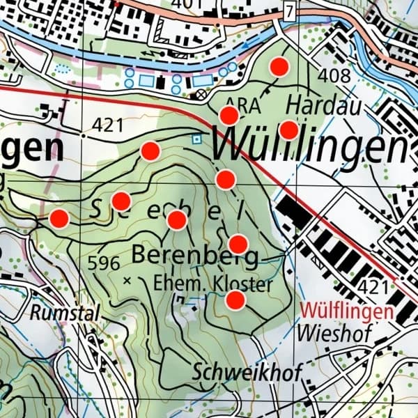 Kartenausschnitt des Biodiversitätsmonitorings mit Loggerstandorten in Winterthur